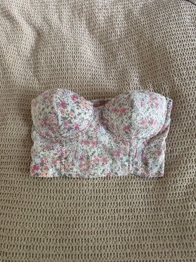 Altar'd State Cream Floral Strapless Bustier Crop Top